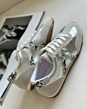 Gezegen 061 Kadın Düz Taban Günlük Sneaker Ayakkabı Taş - Gümüş