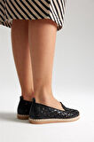 Green Mod 923 Kadın Hasırlı Nakışlı Espadril Babet Siyah