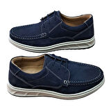 Wexperon W379 Erkek Hakiki Deri Bağcıklı Loafer Comfort Ayakkabı Nubuk Lacivert