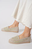 Green Mod 312 Kadın Hasırlı Taşlı Espadril Babet Bej