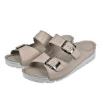 Castle Black 20317 Kadın Hakiki Deri İki Tokalı Comfort Terlik Bej