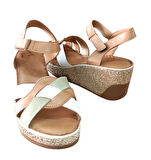 Ekinci 401 Kadın Hakiki Deri Dolgu Topuklu Comfort Sandalet Taba