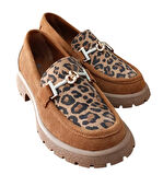 Divadonna 4270 Kadın Hakiki Deri Leopar Kadın Casual Ayakkabı Nubuk Taba
