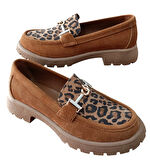 Divadonna 4270 Kadın Hakiki Deri Leopar Kadın Casual Ayakkabı Nubuk Taba