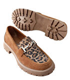 Divadonna 4270 Kadın Hakiki Deri Leopar Kadın Casual Ayakkabı Nubuk Taba