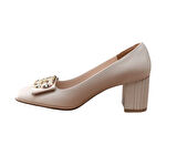 Stillo 670 Kadın Tokalı Kalın Topuklu Casual Ayakkabı Bej