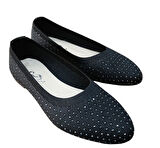 Sedef 243 Kadın Taşlı Triko Babet Siyah