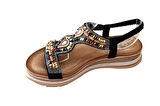 De Scarıo 2060 Kadın Taşlı Comfort Sandalet Siyah