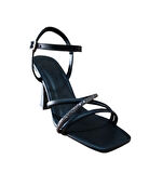 Bs Shoes 0028 Kadın Taşlı Kadeh Ökçe Açık Ayakkabı Siyah