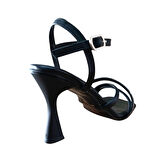 Bs Shoes 0028 Kadın Taşlı Kadeh Ökçe Açık Ayakkabı Siyah