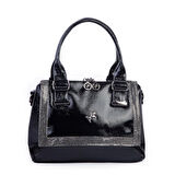 Nas 1455 Kadın Taşlı El Ve Omuz Çantası Siyah Rugan