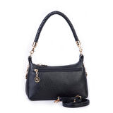 Nas 1469 Kadın Mini Omuz Ve Çapraz Çanta Örgülü Askılı (en: 23 Cm , Boy: 14 Cm) Siyah