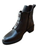 Castle Black 11032-1 Kadın Hakiki Deri Toka Ve Lastik Detaylı Fermuarlı Bot Kahve