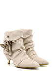 Pine Cone K222 Kadın Süet Topuklu Püsküllü Bot Bej