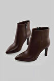 Pine Cone K202 Kadın Sivri Burun Topuklu Fermuarlı Casual Bot Kahve