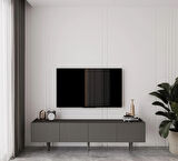 Enwood Capella Gri Mdf Country 4 Kapaklı Ahşap Ayaklı 180 Cm Tv Ünitesi