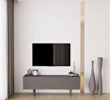 Enwood Capella Gri Mdf Country 3 Kapaklı Ahşap Ayaklı 140 Cm Tv Ünitesi