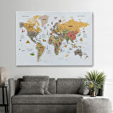 Harita Sepeti Türkçe Dünya Haritası Ayrıntılı Eğitici-Öğretici ve Sembollü Dekoratif Kanvas Tablo 3200