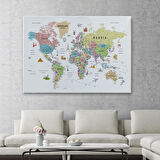 Harita Sepeti Dünya Haritası Son Derece Ayrıntılı Eğitici ve Sembollü Kanvas Tablo 3203