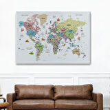 Harita Sepeti Türkçe Dünya Haritası Son Derece Ayrıntılı Eğitici ve Sembollü Kanvas Tablo 3204