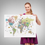 Harita Sepeti Türkçe Dünya Haritası Son Derece Ayrıntılı Eğitici ve Sembollü Kanvas Tablo 3204