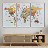 Harita Sepeti Türkçe Dünya Haritası Son Derece Ayrıntılı Eğitici ve Sembollü Kanvas Tablo 3206