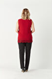 3207 Etek Ucu Dantelli Şifon Büyük Beden Şık Bluz Kırmızı