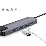 Coofbe 5in1 Type C Dönüştürücü Type C to RJ45 HDMİ USB Dönüştürücü Type C Görüntü Aktarım Ethernet Kiti
