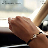 Bayanlara Özel Güneş Figürlü İpek Örgülü 14 Ayar Altın Plakalı Burç Bilekliği-321burç-siyah