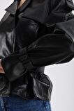 Oversize Biker Kadın Deri Mont