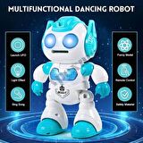Uzaktan Kumandalı Sesli Disk Atan Robot - Yürüyen Hareketli Oyuncak Robot (Mavi)