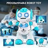 Uzaktan Kumandalı Sesli Disk Atan Robot - Yürüyen Hareketli Oyuncak Robot (Mavi)