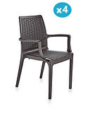 Omnipazar SY-2524 Örgü Desenli Rattan Bahçe Koltuk Sandalye 4'lü Set