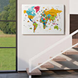 Harita Sepeti Dünya Haritası Son Derece Ayrıntılı Eğitici ve Sembollü Kanvas Tablo 3213
