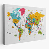 Harita Sepeti Türkçe Dünya Haritası Son Derece Ayrıntılı Eğitici ve Sembollü Kanvas Tablo 3214