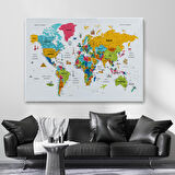 Harita Sepeti Türkçe Dünya Haritası Son Derece Ayrıntılı Eğitici ve Sembollü Kanvas Tablo 3214