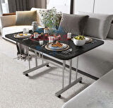 METAL AYAKLI TEKERLEKLİ EKONOMİK ORTA SEHPA 70 x 110 cm – SİYAH MERMER
