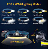 KM-212 COB LED Hareket sensörlü 6 modlu ayarlanabilir Yürüyüş Koşu Balıkçılık Kafa Lambası