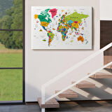 Harita Sepeti Dünya Haritası Son Derece Ayrıntılı Eğitici ve Sembollü Dekoratif Kanvas Tablo 3215