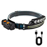 COB LED USB Şarj Edilebilir Çakar Işıklı Hareket Sensörü Yürüyüş Koşu Balıkçılık Kafa Lambası KM-214