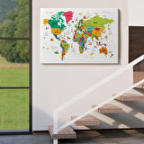 Harita Sepeti Türkçe Dünya Haritası Son Derece Ayrıntılı Eğitici ve Sembollü Kanvas Tablo 3216