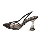 YAZKIŞ Kadın Platin Gümüş Şeffaf Üzeri Taşlı Sivri Burun 9cm Kadeh Topuk Düğün Nişan Abiye Ayakkabı