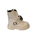 YAZKIŞ Kız Çocuk Siyah Krem Kalın Taban Fermuarlı Bağcıklı Soğuya Kışa Dayanıklı Uzun Postal Bot