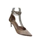 YAZKIŞ Kadın Siyah Krem Saten Önü Sivri Yanları Açık Bilekten Taş Dolamalı 7cm İnce Topuk Ayakkabı