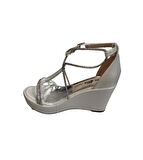YAZKIŞ Kadın Beyaz(sedef) 9cm Dolgu Topuk 3cm Platform Çift Taş Çapraz Bantlı Abiye Ayakkabı