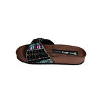 YAZKIŞ Kadın Siyah Platin Tek Tokalı Taşlı Mantar Taban Terlik