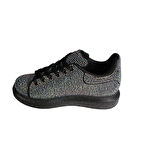 YAZKIŞ Kadın Siyah Cilt Her Yanı Taşlı Tabanı simli Fashıon Günlük Spor Ayakkabı