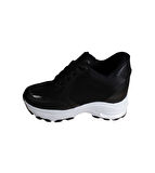 YAZKIŞ Kadın Siyah Beyaz Parlak Kumaş Taşlı 8cm İçten Gizli Topuk Fashıon Günlük Spor Ayakkabı