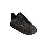 YAZKIŞ Kadın Siyah Cilt Taşlı Kalın Taban Fashıon Spor Ayakkabı