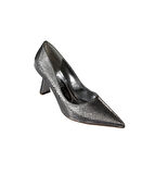 YAZKIŞ Kadın Platin Gümüş Parlak Petek Kumaş 7cm Kadeh Topuk Sivri Burun Stiletto Ayakkabı